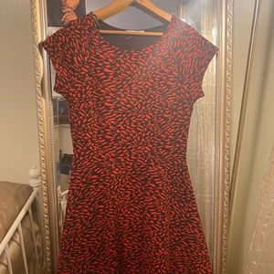 Red & Black Print Above the Knee Dress